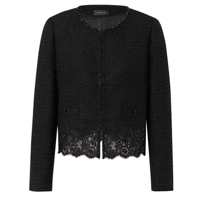 La Koradior拉珂蒂女春季通勤新款法式香风修身圆领气质黑色外套