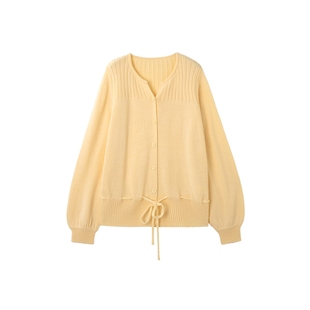 时然大码收腰系带针织衫微胖女装新品春季纯色毛衣宽松显瘦开衫