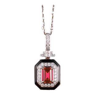 [定制][钟鼓声]925银小八角培育鸽血红宝石项链珐琅工艺吊坠设计