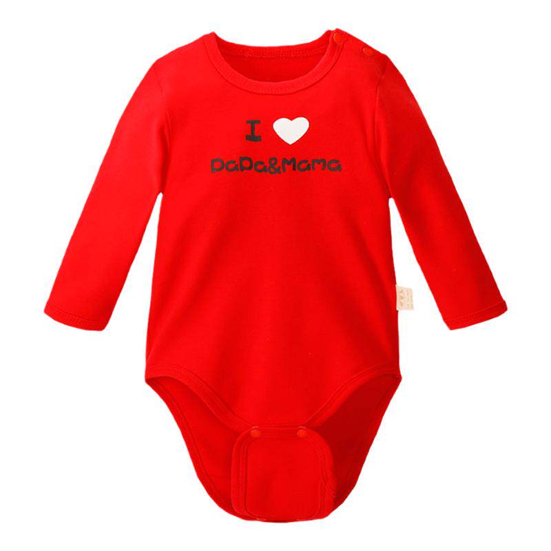 新生婴儿男女纯棉a类春节拜年红色打底背心春秋冬宝宝包屁衣周岁