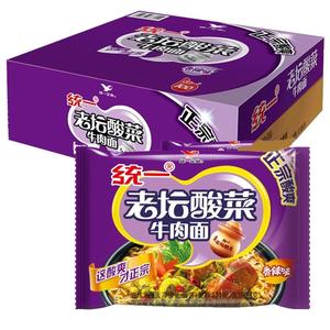 统一老坛酸菜牛肉面袋面121g24袋整箱泡面速食夜宵充饥方便面批发