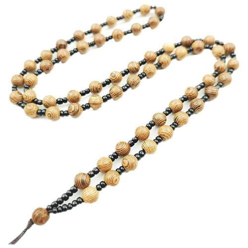 天然鸡翅木复古实木头项链绳手工编织6毫米吊坠挂绳米圆珠男女款