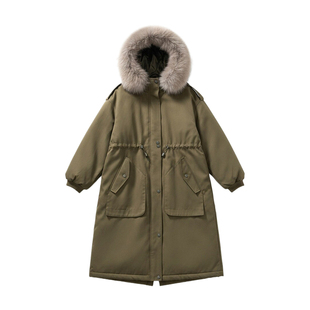 300斤特大码韩系保暖羽绒棉服女胖mm高级感长款过膝加厚毛领外套