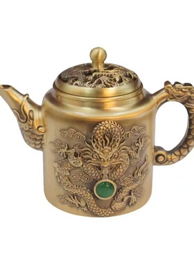 黄铜百福茶壶铜壶摆件复古做旧茶壶百福铜茶壶福字铜酒壶桌面摆件