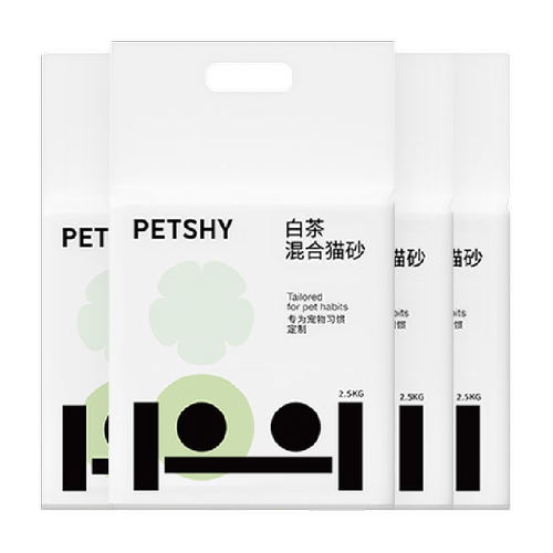 PETSHY百宠千爱 白茶猫砂豆腐混合猫砂2.5kg*4除臭无尘幼猫可冲厕