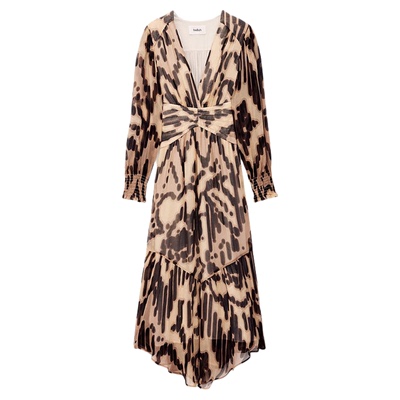 【季末5折起】bash春几何花韵法式长袖印花茶歇连衣长裙1H25AMOR