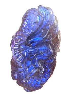 天然拉长石雕刻龙吊坠强蓝光挂件