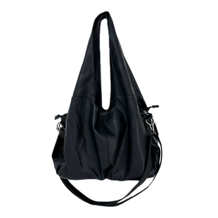 YAU大树 宽肩带大容量黑色机车包褶皱云朵包法式复古单肩斜挎包包