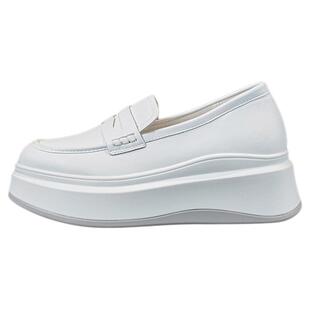 全牛皮小白鞋女厚底6CM内增高真皮2025新款秋季休闲乐福鞋半拖鞋