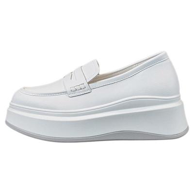 全牛皮小白鞋女厚底6CM内增高真皮2025新款秋季休闲乐福鞋半拖鞋