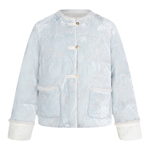 邱莹莹 HELA AOMI“国风丝绒”古风复古提花羽绒服毛毛拼接外套