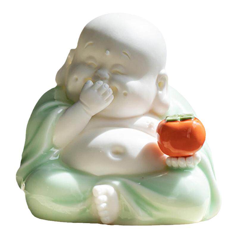 创意白瓷弥勒佛笑佛招财茶宠小摆件茶室茶桌面家居装饰品茶道配件