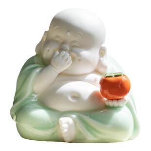 创意白瓷弥勒佛笑佛招财茶宠小摆件茶室茶桌面家居装饰品茶道配件