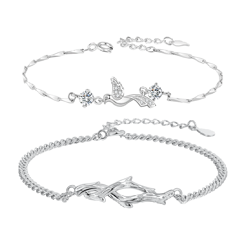 中国黄金珍尚银蓝桉已遇释槐鸟纯银情侣手链生日礼物送男女友S925