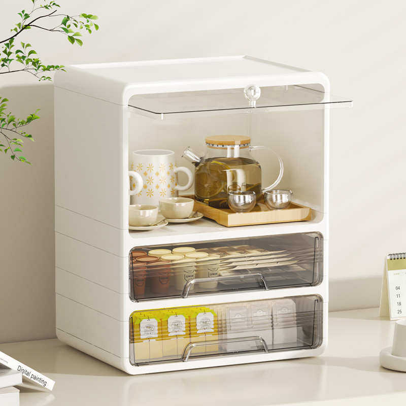桌面带盖餐具杯架子餐边柜奶瓶收纳箱防尘沥水架新生儿辅食收纳盒