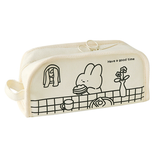 云木杂货简约可爱盐系大容量帆布笔袋中学生大开口多层简约收纳袋