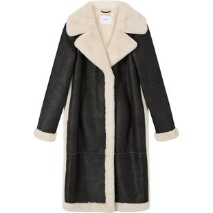 LK BENNETT黑色加绒大衣2025冬新款大翻领立裁长款时尚通勤外套