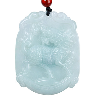 翡翠麒麟玉吊坠男女款玉麒麟玉石项链挂件玉牌玉佩天然圆款方款