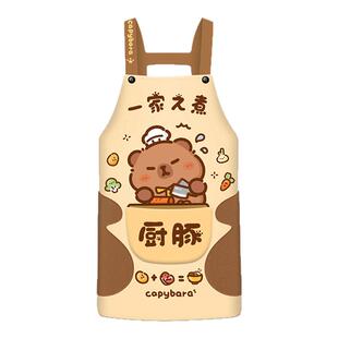 卡拉巴围裙皮防水防油高颜值家用新款大口袋围裙煮做饭专用可擦手