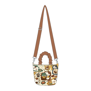 尼睿x劈叉的熊熊 新款可爱手提包印花帆布包小巧便携斜挎水桶包女