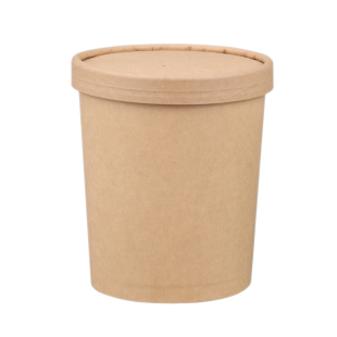 一次性纸碗圆形打包盒牛皮纸汤碗粥外卖汤桶带盖甜品碗快餐盒汤杯