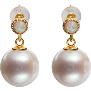 南珠宫幻彩925银淡水珍珠耳钉耳圈强光近圆精致百搭送礼女