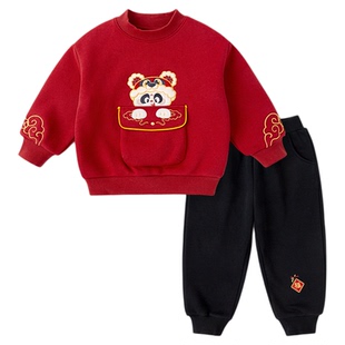 嘟嘟家儿童套装男童新年衣服女童过年童装宝宝红色喜庆拜年服冬款