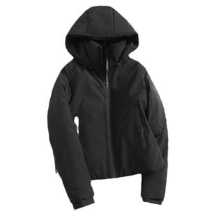 黑色显瘦箱型遮肉短款保暖夹克外套2024冬连帽长袖女棉衣棉服J079