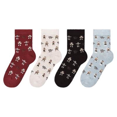 棉元素秋季粘纤女中筒提花袜子