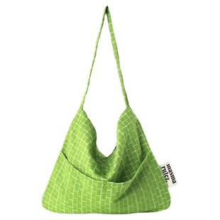 MASMARULEZ韩国正品现货印花帆布包旅游单肩包绿色格子布包购物袋