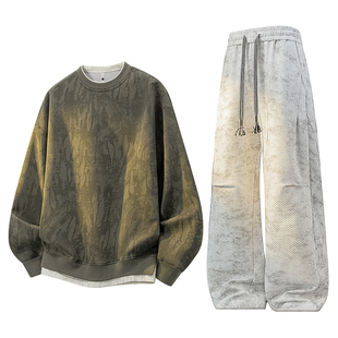 WASSUP PALM运动服套装男2026新款春季宽松休闲学生高级感两件套