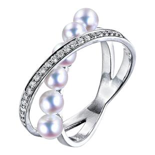 现货天然海水Akoya珍珠戒指18K白金花珠指环女镶钻珍珠女戒时尚