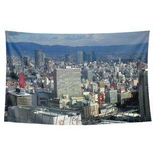 日本大阪市Osaka城市天际线风景墙壁装饰背景布门帘挂毯海报挂布