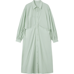 爱居兔春季浅绿色温柔大方长袖衬衫连衣裙