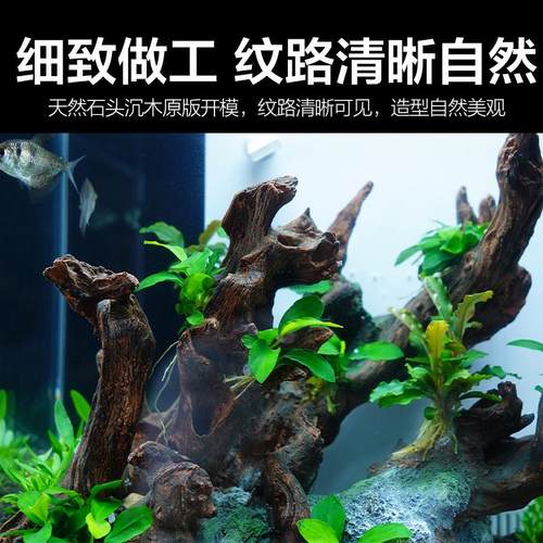 鱼缸装饰假山懒人造景青龙石头杜鹃根莫斯树森林水草植物仿真沉木