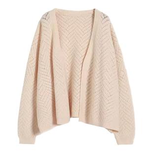 外搭简约无扣V领短款宽松毛衣开衫外套春秋女装针织衫纯色上衣