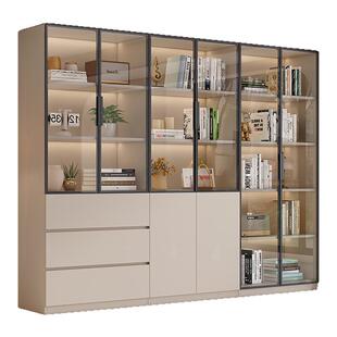 书柜家用带玻璃门客厅一体整墙现代轻奢定制储物柜酒柜书架展示柜