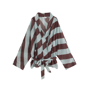 MOERSHOP  异域松弛定制全苎麻条纹防晒短袍休闲百搭中长款外套女