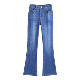 九分长裤中年妈妈微喇牛仔裤小个子喇叭牛仔裤高腰百搭弹力显瘦裤