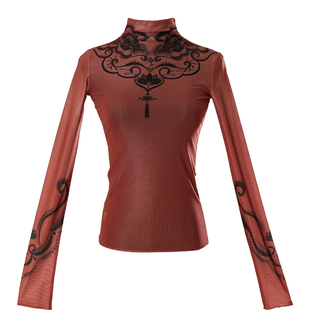 诗意花朵古典舞身韵服云肩纱衣打底衫古典舞上衣网纱长袖练功服