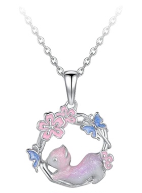 S925银花间猫咪项链女轻奢