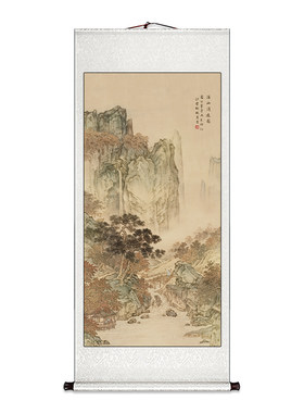 宋氏美学玄关装饰画办公室茶室仿古山水画卷轴挂画国画背景墙壁画