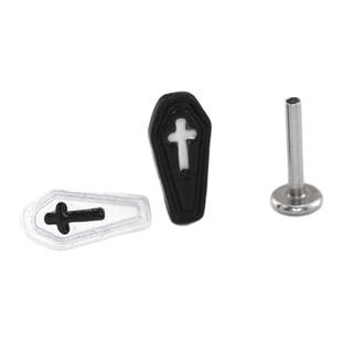 Shinma【捣蛋鬼-哥特棺材】内螺纹黑白灵柩万圣节穿刺耳钉唇钉