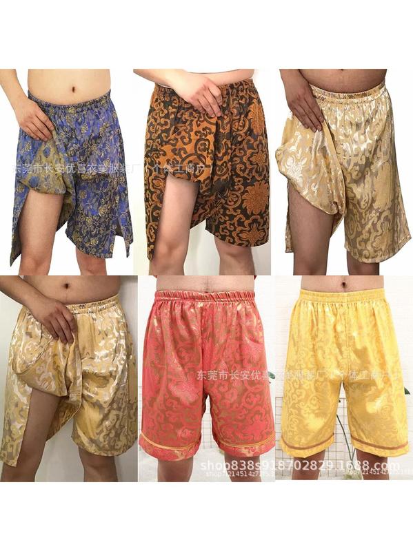 足疗开叉短裤大码加肥按摩洗浴汗蒸服桑拿裤男士开档大裤衩推油裤