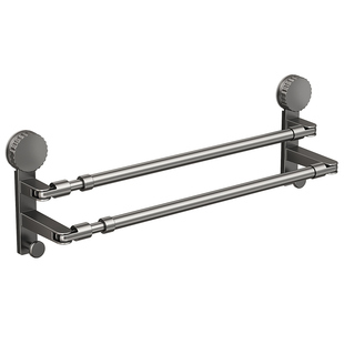 吸盘可伸缩旋转毛巾杆卫生间毛巾架免打孔浴室浴巾挂架收纳置物架