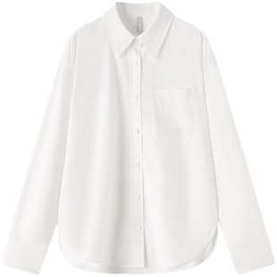 [商场同款]森马长袖衬衫女白色上衣外套2024春季新款刺绣衬衣