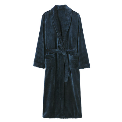 竖条法兰绒睡袍好得西男