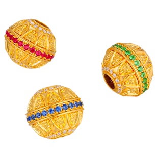 宝石矿工 5D足金千佛洞系列彩宝路路通红宝石蓝宝石沙弗莱吊坠