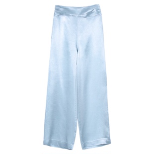 【恣意漫行】粉蓝衣橱商场同款2025夏光感醋酸垂感休闲直筒长裤女