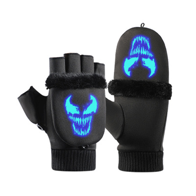 儿童手套男冬季加绒保暖写字翻盖